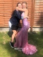 Mermaid V-neck Sparkly Sequin Prom Dresses With Appliques