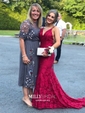 Burgundy Mermaid V-neck Lace Backless Prom Dresses