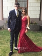 Burgundy Mermaid V-neck Lace Backless Prom Dresses