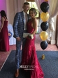 Burgundy Mermaid V-neck Lace Backless Prom Dresses