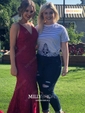 Burgundy Mermaid V-neck Lace Backless Prom Dresses