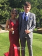 Burgundy Mermaid V-neck Lace Backless Prom Dresses