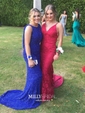 Trumpet/Mermaid Sweep Train V-neck Lace Prom Dresses