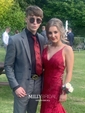 Burgundy Mermaid V-neck Lace Backless Prom Dresses
