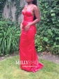 Sheath/Column V-neck Backless Floor-length Satin Prom Dresses