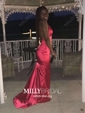 Sheath/Column V-neck Backless Floor-length Satin Prom Dresses