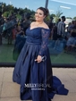 Ball Gown Off-the-shoulder Satin Modest Prom Dresses With Beading