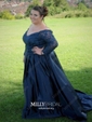 Ball Gown Off-the-shoulder Satin Modest Prom Dresses With Beading