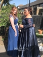 Ball Gown Off-the-shoulder Satin Modest Prom Dresses With Beading