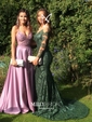 Mermaid Illusion Long Sleeves Lace Prom Dresses With Appliques