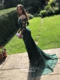 Trumpet/Mermaid Sweep Train Illusion Lace Tulle Long Sleeves Appliques Lace Prom Dresses