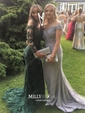 Mermaid Illusion Long Sleeves Lace Prom Dresses With Appliques