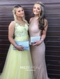 Ball Gown V-neck Floor-length Tulle Prom Dresses With Appliques