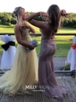 Ball Gown V-neck Floor-length Tulle Prom Dresses With Appliques