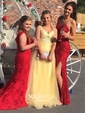 Ball Gown V-neck Floor-length Tulle Prom Dresses With Appliques