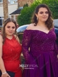 Ball Gown Off-the-shoulder Satin Modest Prom Dresses With Beading