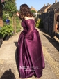 Ball Gown/Princess Sweep Train Off-the-shoulder Satin Beading Prom Dresses