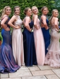 Princess High Neck Lace Satin Floor-length Beading Prom Dresses