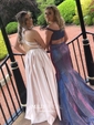 Princess High Neck Lace Satin Floor-length Beading Prom Dresses