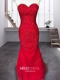 Mermaid Strapless Tulle Beaded Prom Dresses