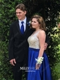 Ball Gown V-neck Backless Satin Prom Dresses With Beading