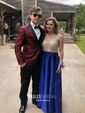Ball Gown V-neck Backless Satin Prom Dresses With Beading
