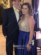 Ball Gown V-neck Backless Satin Prom Dresses With Beading