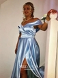 Ball Gown Off-the-shoulder Satin Modest Prom Dresses With Ruched