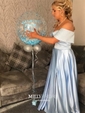 Ball Gown Off-the-shoulder Satin Modest Prom Dresses With Ruched
