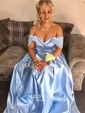 Ball Gown Off-the-shoulder Satin Modest Prom Dresses With Ruched