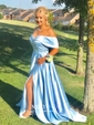 Ball Gown/Princess Sweep Train Off-the-shoulder Satin Split Front Prom Dresses