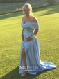 Ball Gown Off-the-shoulder Satin Modest Prom Dresses With Ruched