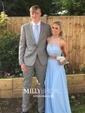 A-line Scoop Neck Chiffon Tulle Two Piece Prom Dresses With Beading