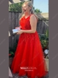 Ball Gown Illusion Tulle Prom Dresses With Appliques