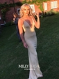 Sheath/Column V-neck Jersey Backless Prom Dresses With Ruched