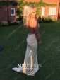 Sheath/Column V-neck Jersey Backless Prom Dresses With Ruched