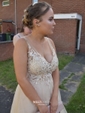 Ball Gown V-neck Floor-length Tulle Prom Dresses With Appliques