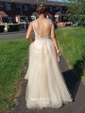 Ball Gown V-neck Floor-length Tulle Prom Dresses With Appliques