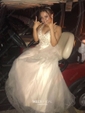 Ball Gown V-neck Floor-length Tulle Prom Dresses With Appliques