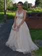 Ball Gown V-neck Floor-length Tulle Prom Dresses With Appliques