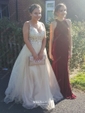 Ball Gown V-neck Floor-length Tulle Prom Dresses With Appliques