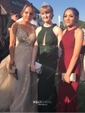 Ball Gown V-neck Floor-length Tulle Prom Dresses With Appliques