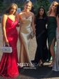 Burgundy Mermaid V-neck Lace Backless Prom Dresses