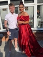 Ball Gown Off-the-shoulder Satin Modest Prom Dresses With Ruched