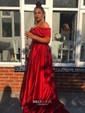 Ball Gown Off-the-shoulder Satin Modest Prom Dresses With Ruched