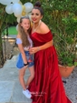 Ball Gown Off-the-shoulder Satin Modest Prom Dresses With Ruched