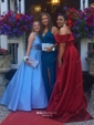 Ball Gown Off-the-shoulder Satin Modest Prom Dresses With Ruched