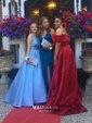 Ball Gown/Princess Sweep Train Off-the-shoulder Satin Split Front Prom Dresses