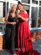 Ball Gown Off-the-shoulder Satin Modest Prom Dresses With Ruched