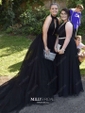Black Ball Gown High Neck Tulle Backless Cut Out Prom Dresses
